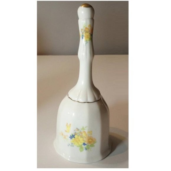 White Porcelain Bell with Yellow Floral Design - Picture 1 of 3